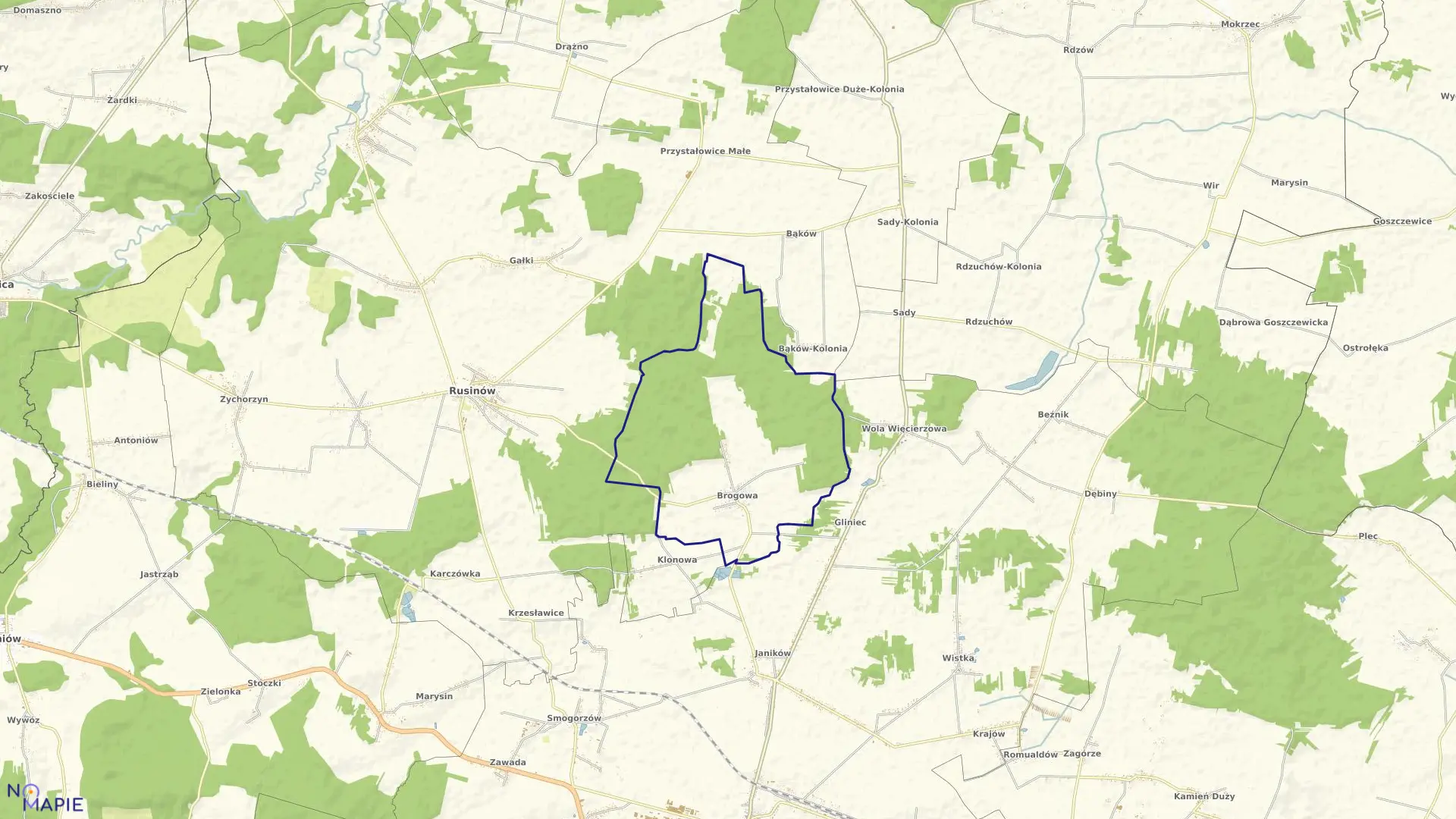 Mapa obrębu BROGOWA w gminie Rusinów