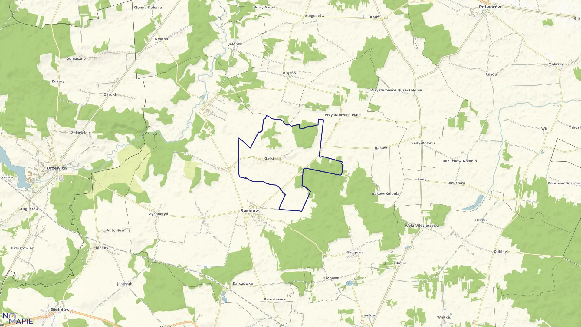 Mapa obrębu GAŁKI w gminie Rusinów