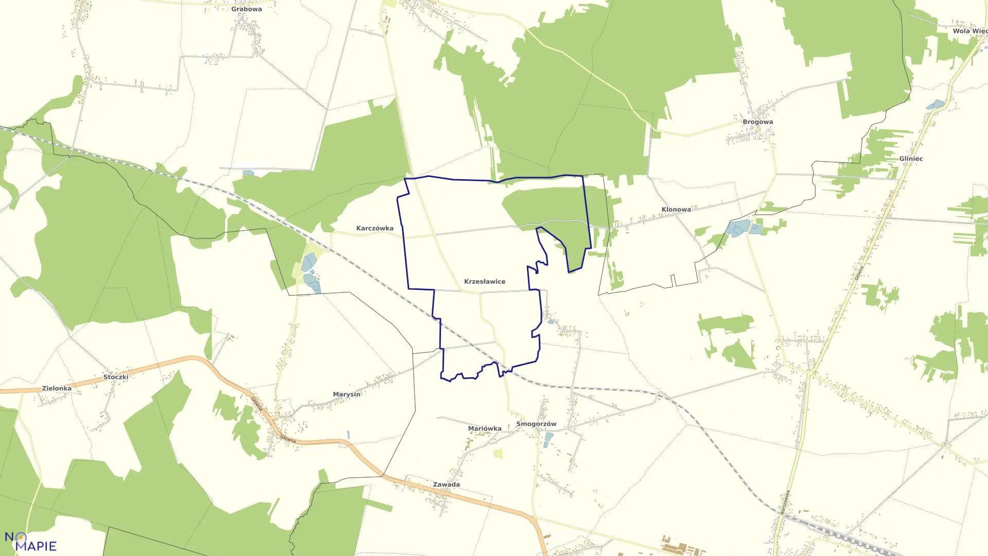 Mapa obrębu KRZESŁAWICE w gminie Rusinów