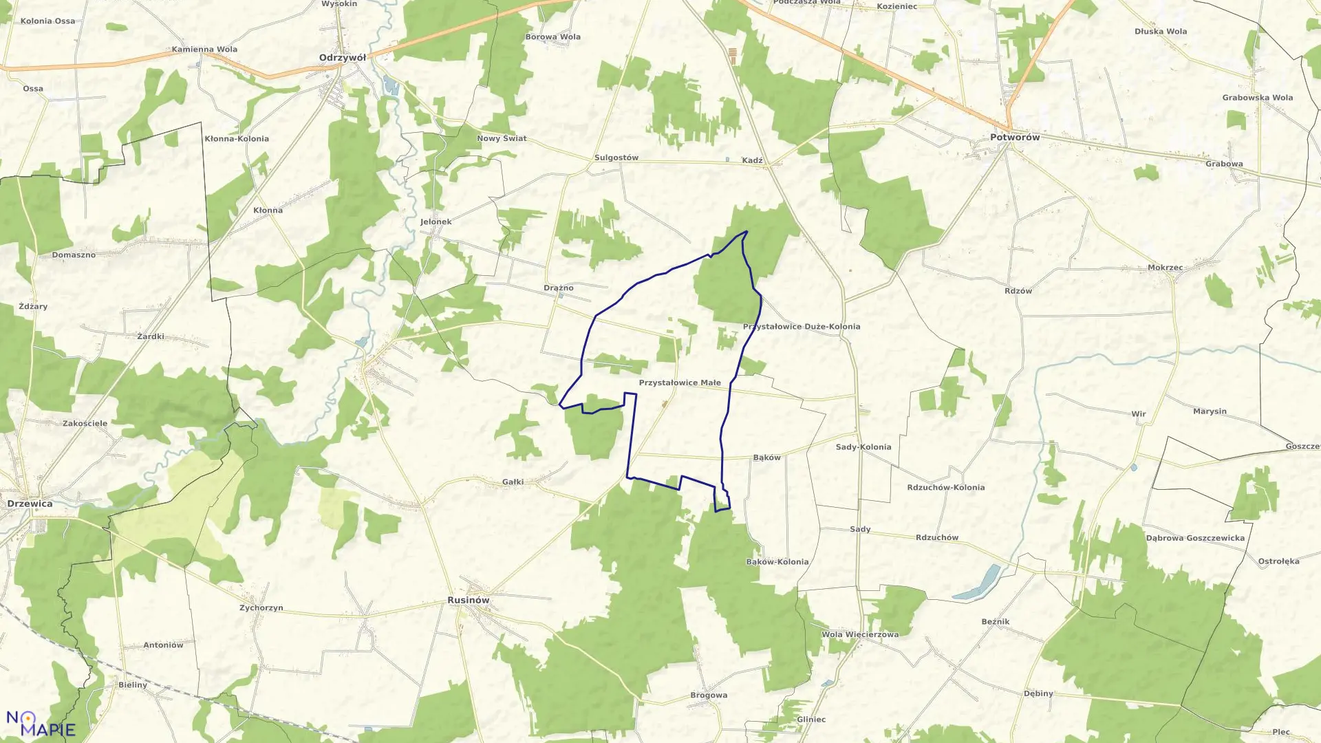 Mapa obrębu PRZYSTAŁOWICE MAŁE w gminie Rusinów