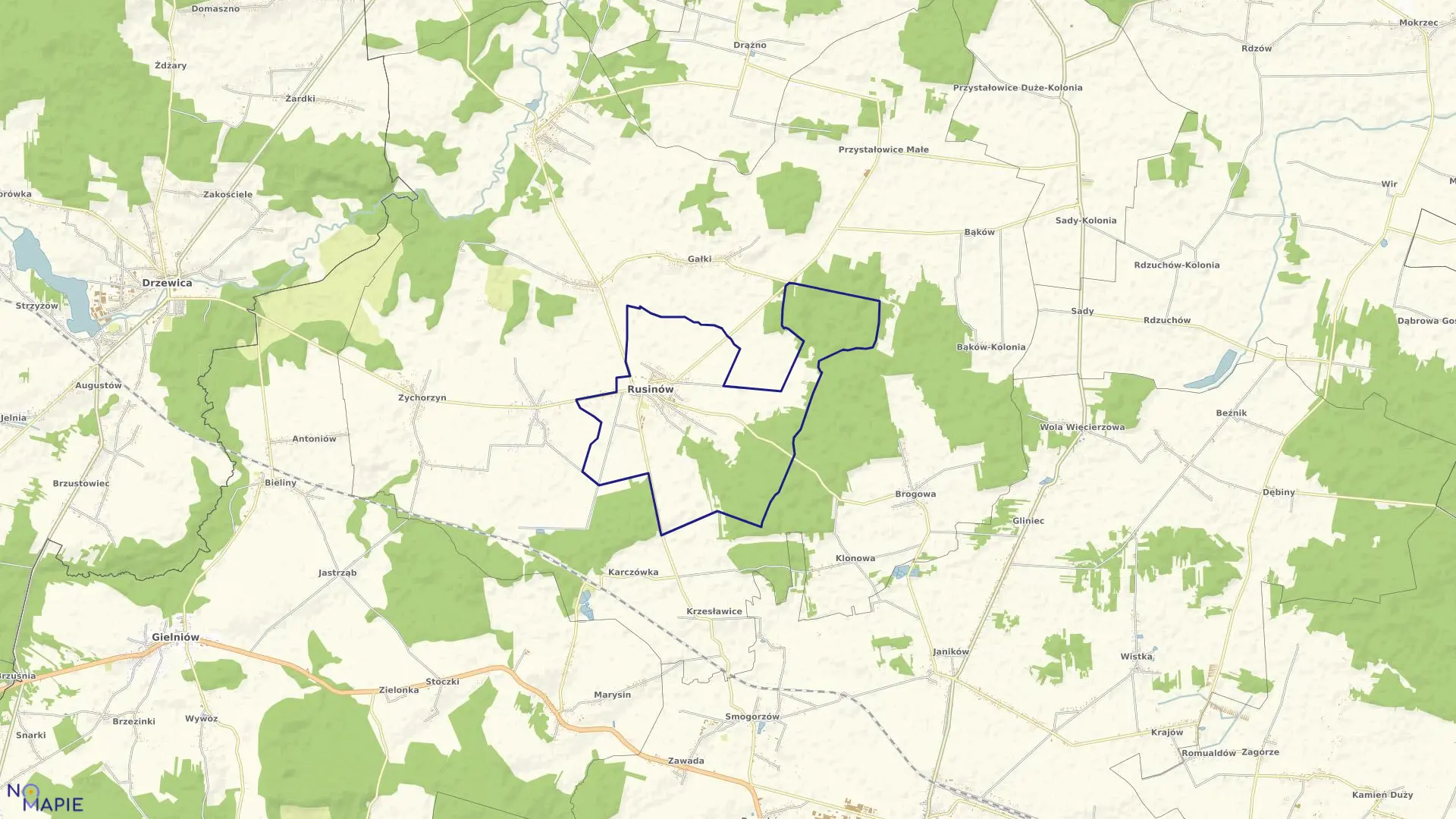 Mapa obrębu RUSINÓW w gminie Rusinów