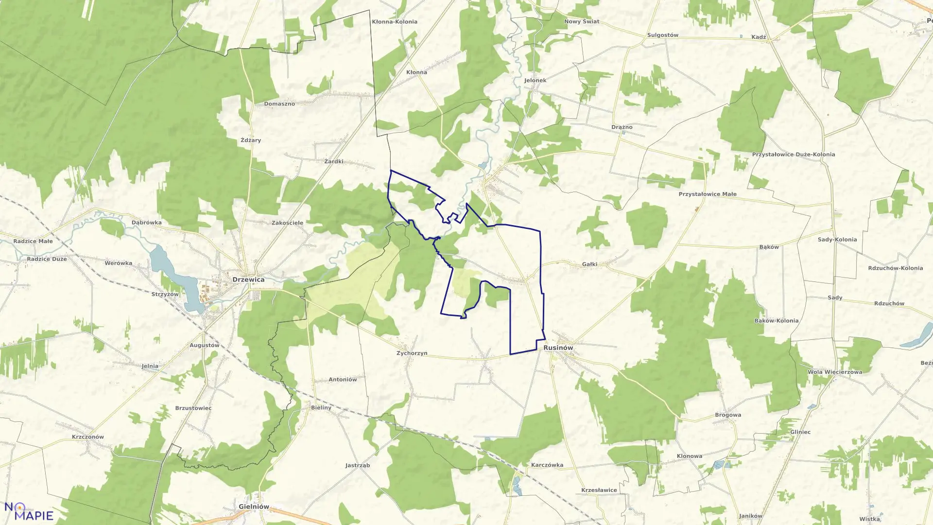 Mapa obrębu WOLA GAŁECKA w gminie Rusinów